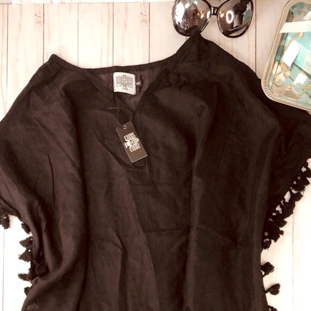 ROMI COMO - BLACK BEACH COVER UP WITH TASSEL TRIM (also available in white)